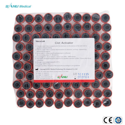 16x100mm Plastik Kan Alma Tüpleri Pıhtı Aktivatör Katkı Kırmızı Üst